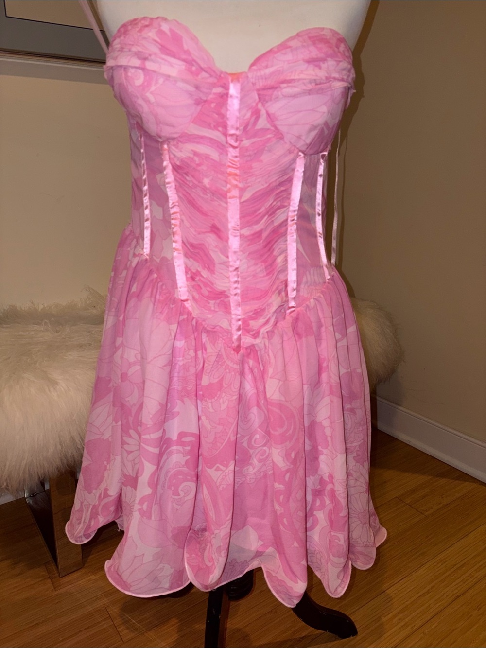 ASOS LUXE Pink Strapless Ruched Chiffon Flowy Dress